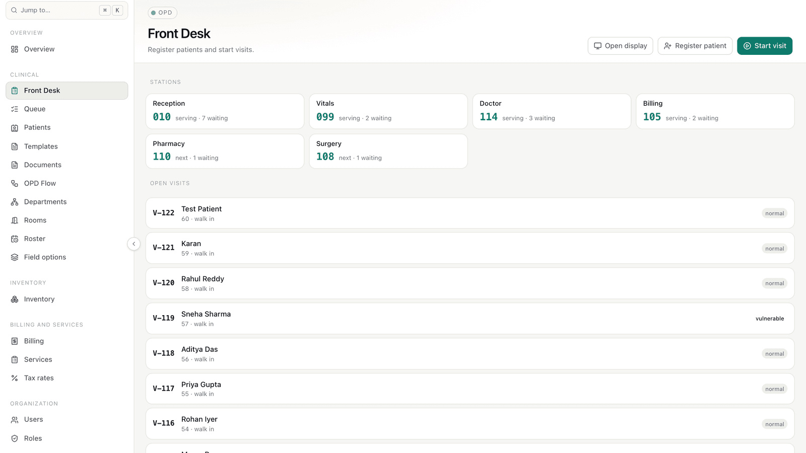 OlivHealth live OPD board